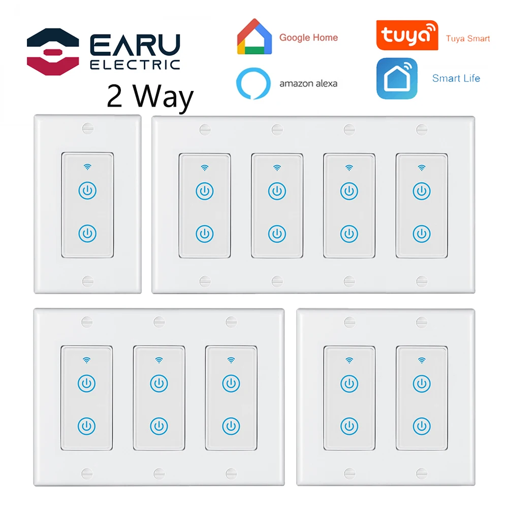 Умный сенсорный выключатель с таймером США Wi-Fi 1/2/3/4 клавиши 10 А 2 канала настенный