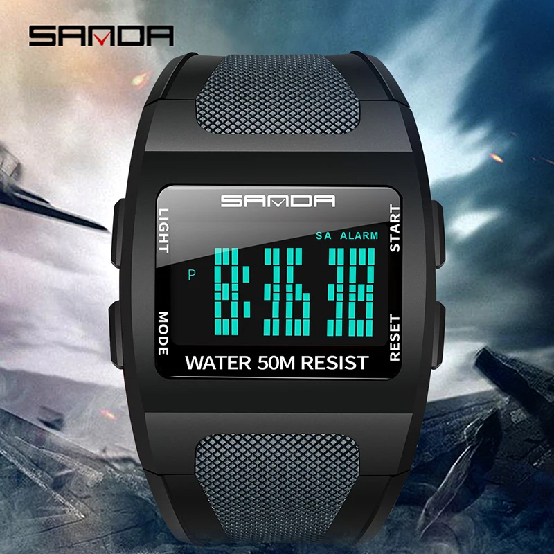 

SANDA Outdoor Sports Watches Men Running Big Dial LED Digital Wristwatches Chronograph Waterproof Electronic Watch Clock Zegarek