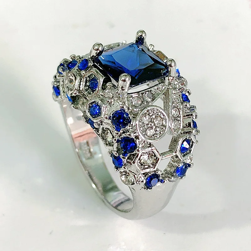 

Dark Blue Series Charms Female Finger Rings Luxury Engagement Party Jewelry For Bride Shiny Brillaint Cubic Zircon Ring