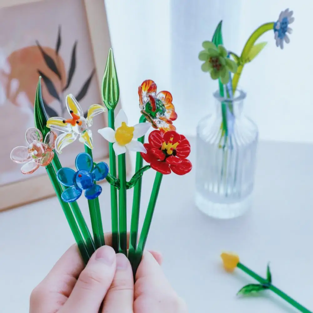 

Long Lasting Glass Handmade Glass Flower Craft Figurine for Miniature Vase