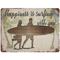 metal iron sign happiness is surfing with you tin sign poster retro wall decoration garage bar club cafe farmhouse garden