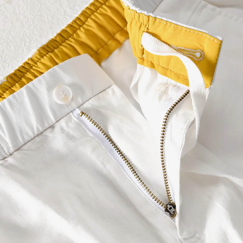 Брюки мужские эластичные до щиколотки брендовые льняные штаны белого цвета