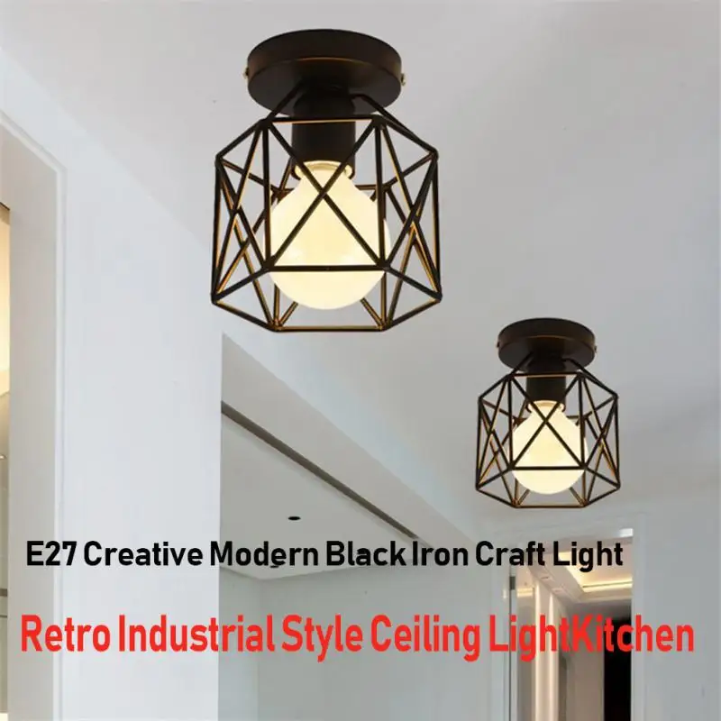 

220V E27 Retro Industrial Style Ceiling Light Creative Modern Black Iron Craft Light Kitchen Bedroom Balcony Asile Bar LED Bulb