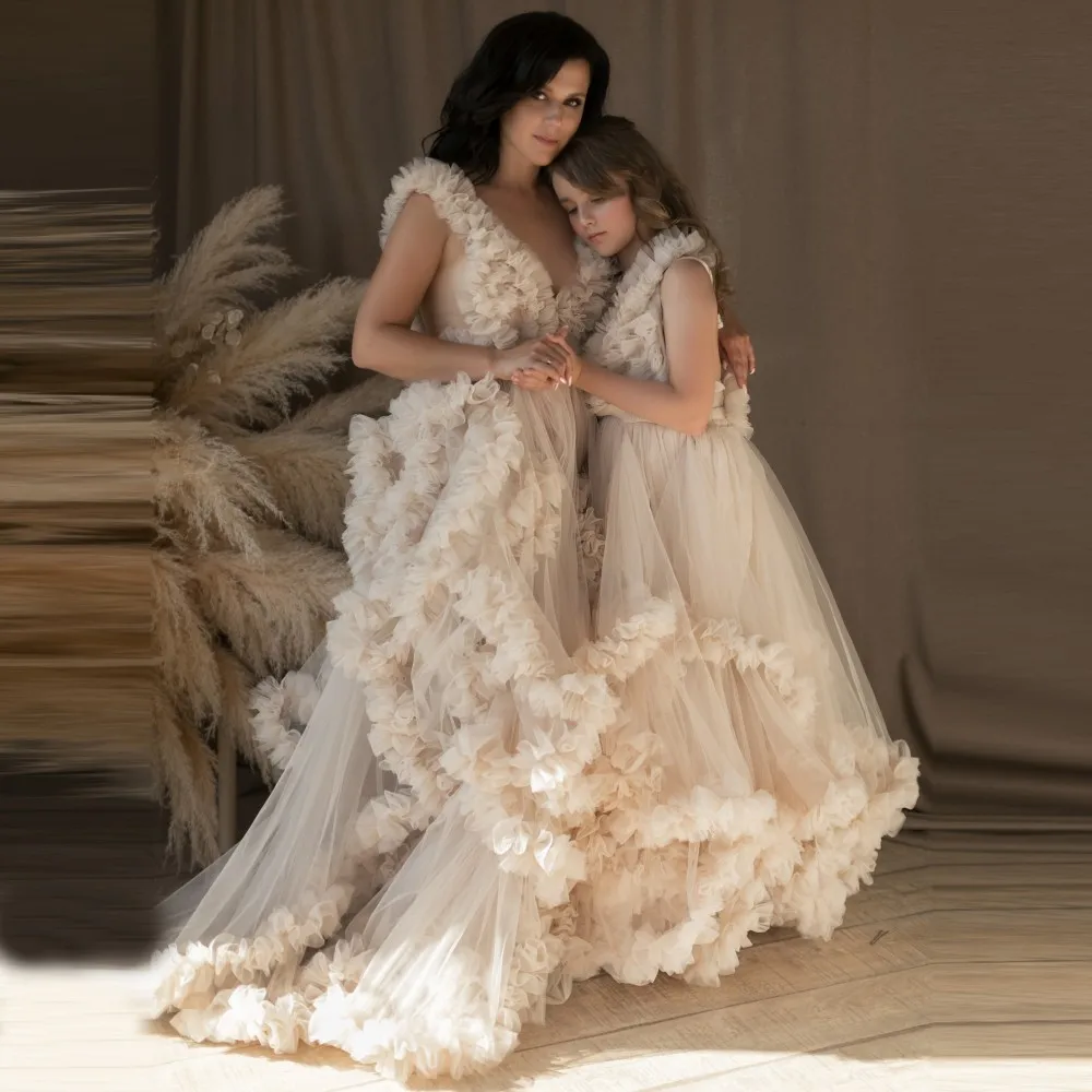 Mommy And Me Tulle Dresses Extra Puffy Tulle Dressing Gown For Mother And Daughter Photography Tulle Maternity Robes