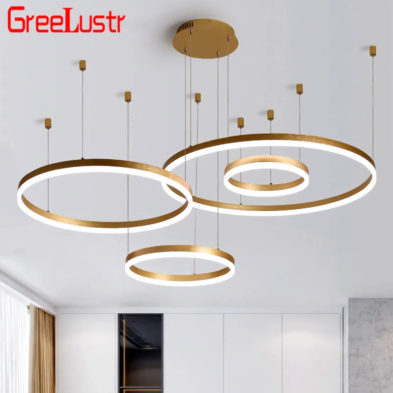 

Modern Circel led Chandelier Light Fixture Rings Design Nordic Gold/Coffee Hanging Lamp Dimming Withe remote Led Lustres