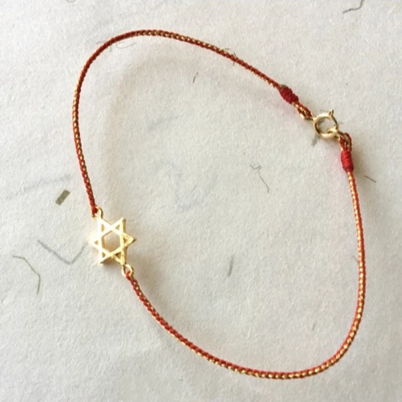 RL008 24K Goud Mevrouw Armband Ster Symbool 18K Gouden Staart Gesp Handgeweven Rode Touw-Frosted Glad Pols 13-20 см - Цвет камня: RL008
