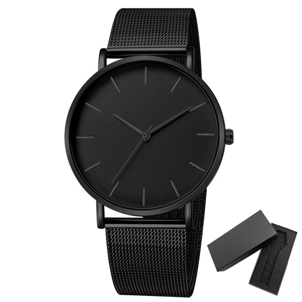 

Часы наручные мужские ультратонкие, модные простые кварцевые деловые, с сетчатым ремешком из нержавеющей стали, в минималистском стиле