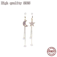 asymmetric star moon tassel earrings light luxury long temperament personality s925 silver needle lady earrings wholesale