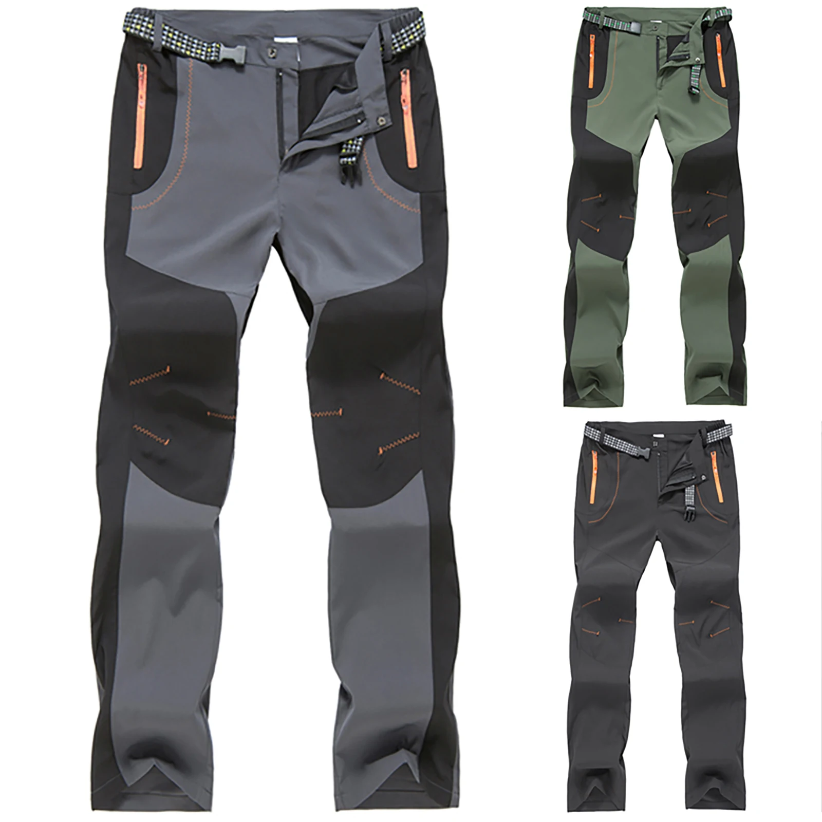 

Men Contrast Stitching Trousers Summer Outdoor Walking Camping Hiking Sport Patchwork Breathable Pants Zipper Pocket