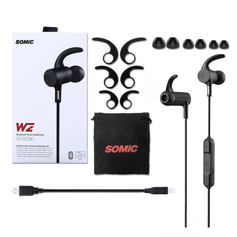 SOMIC W2 водонепроницаемые беспроводные Bluetooth спортивные наушники вкладыши с