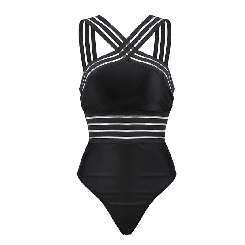 

2021 Hot Sexy One-piece Swimsuit Female High Neck Bandage Cross Back Collar Black Swimsuit Sexy fashion swimsuit