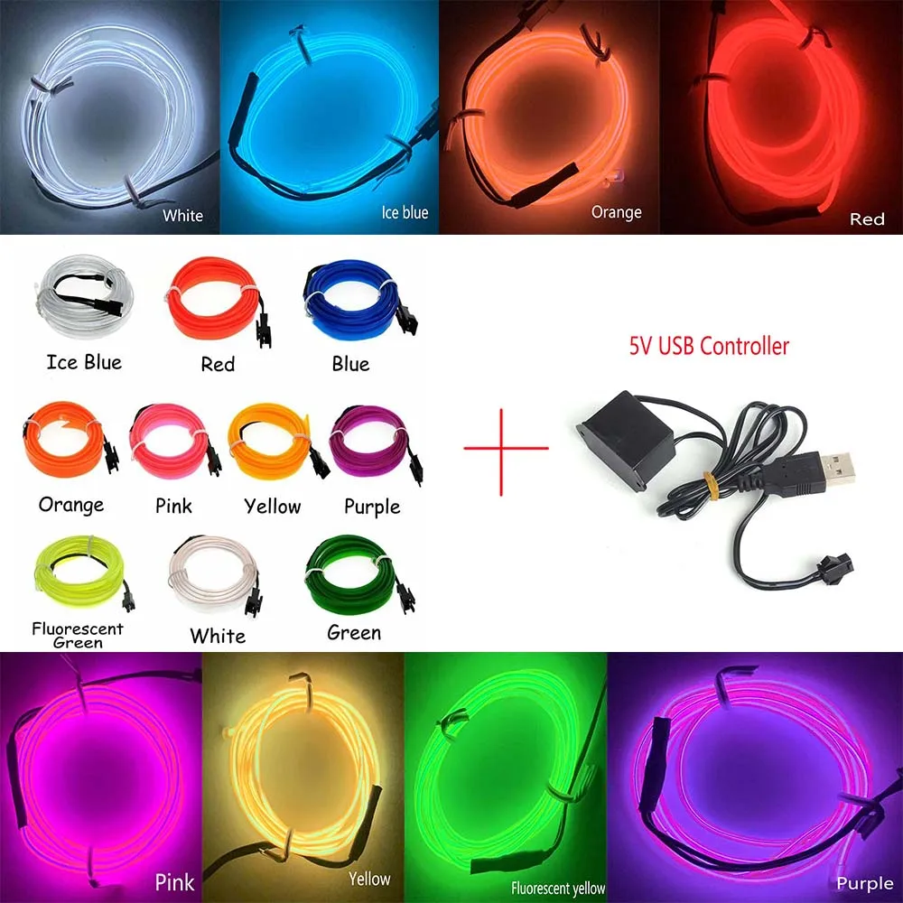 Автомобильное украшение неоновая лампа светящаяся веревка трубчатый кабель