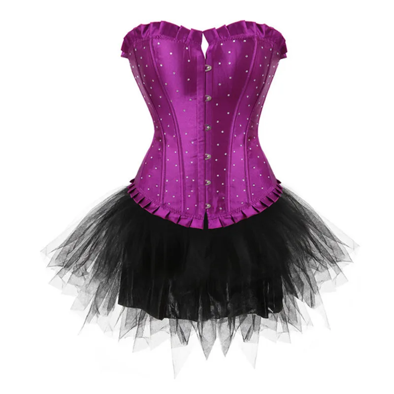 

Fashion Sexy Corset And Skirt Women Rhinestone Lace Dress Waist Trainer Bustier And Lingerie Fancy Girl Showtime 2XL