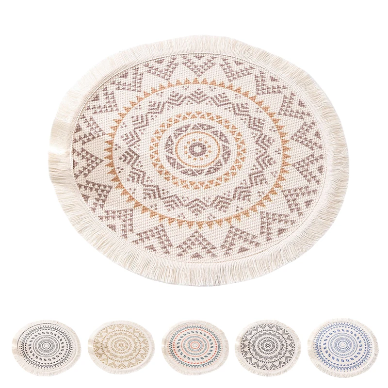 

Non-slip Embroidery Placemat Bohemia Table Placemat Heat Insulation Furniture Decoration mat Coffee Cup Mats Table Decorative