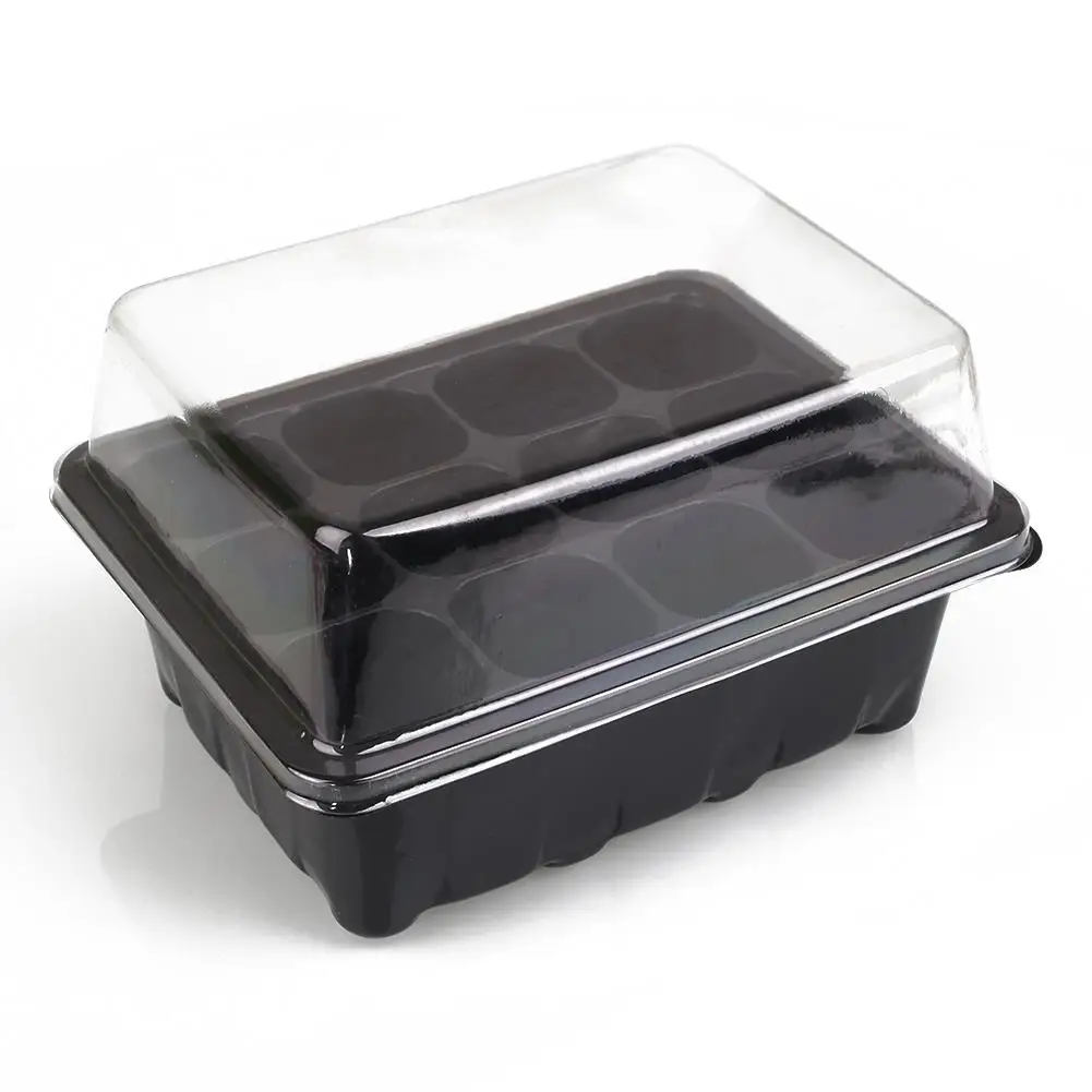 

12 Holes Container Seedling Flats Black Breeding Plant Box Seedling Tray Planting Seedings Greenhouse Supplies Patio Flower Set