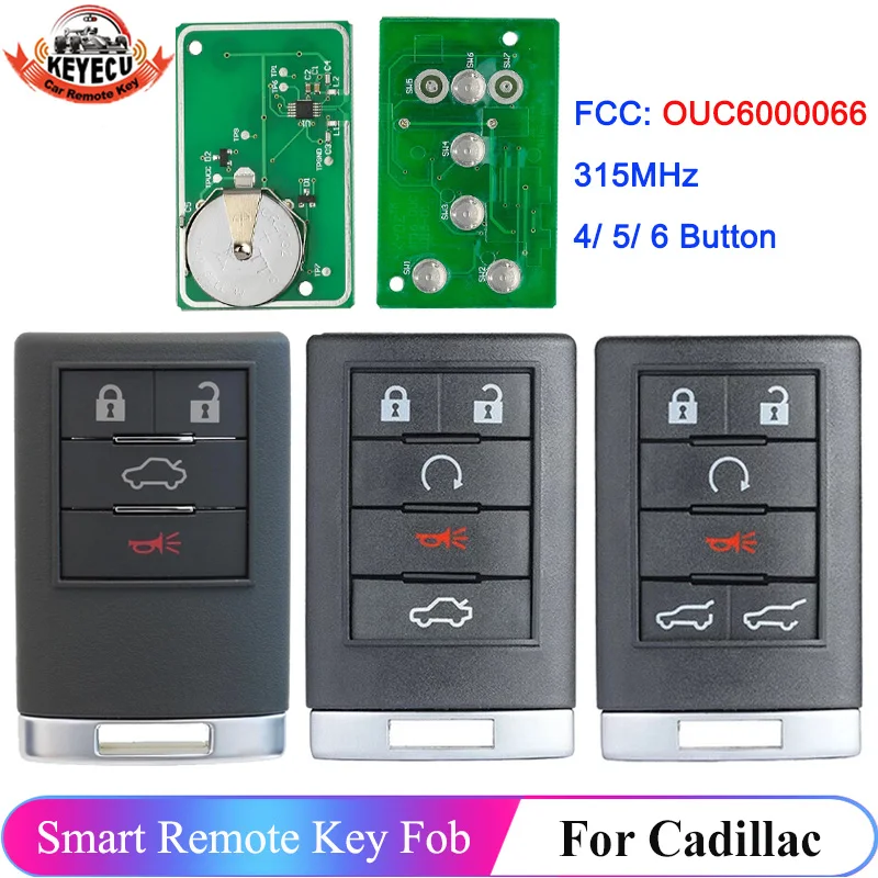 KEYECU 4 5 6 кнопочный ключ для Cadillac Escalade ESV EXT 2007-2014 CTS DTS Keyless Go FCC ID: OUC6000066 дистанционный