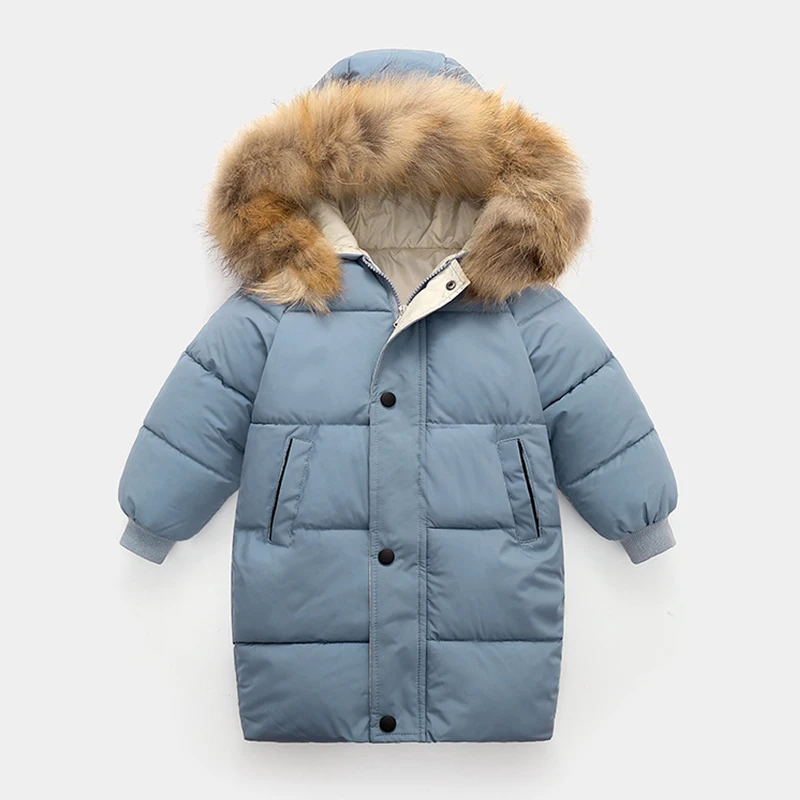 Зимнее плотное длинное пальто детские для мальчиков куртка девочек с меховым