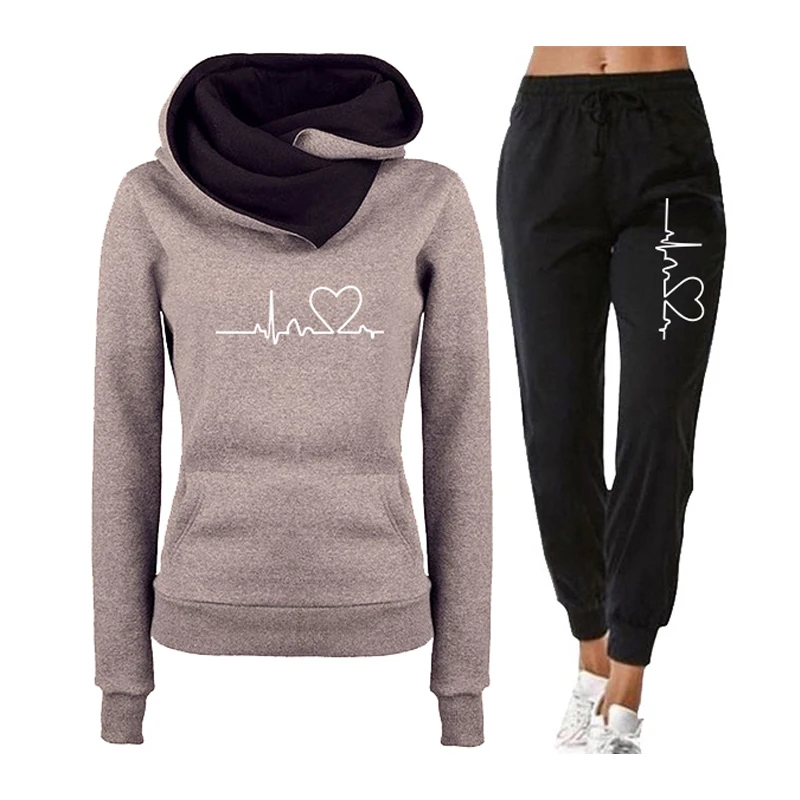 

Casual Two Piece Outfits Pullovers Hoodies and Elastic Waist Jogger Pants Spring Autumn Women Tracksuit Suit Female Sets S-2XL