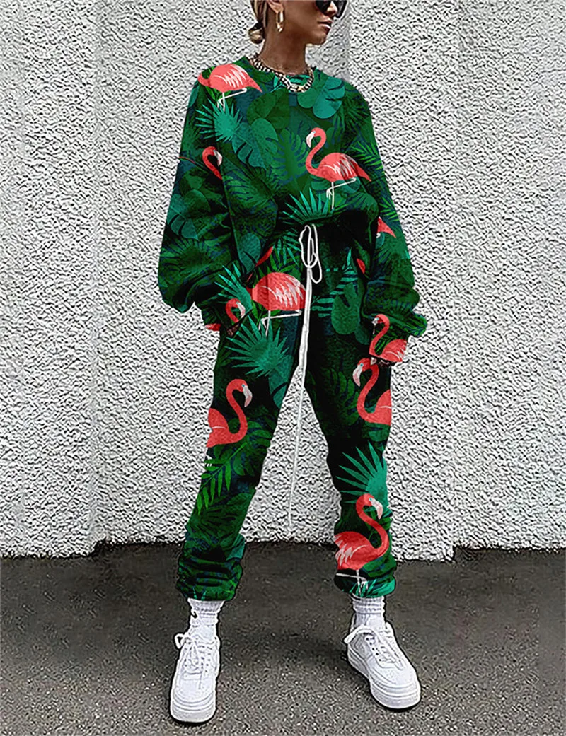 

Women's Basic Streetwear Floral Vacation Casual / Daily Two Piece Set Crew Neck Tracksuit T shirt Pant Loungewear Drawstring Pri