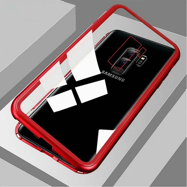 Clear With Red Магнитный металлический чехол для samsung Galaxy A70 A50 A40 A30 A10 A20 Note 8 9 10 Pro A6 A8 плюс A7 A9 M20 M30 S10 5G чехол Coque - Цвет: Clear With Red