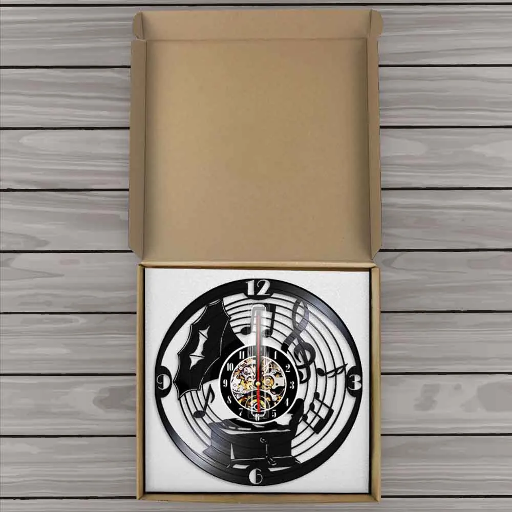 Классический граммофон Лист Музыка Примечание ретро настенные часы винтажный