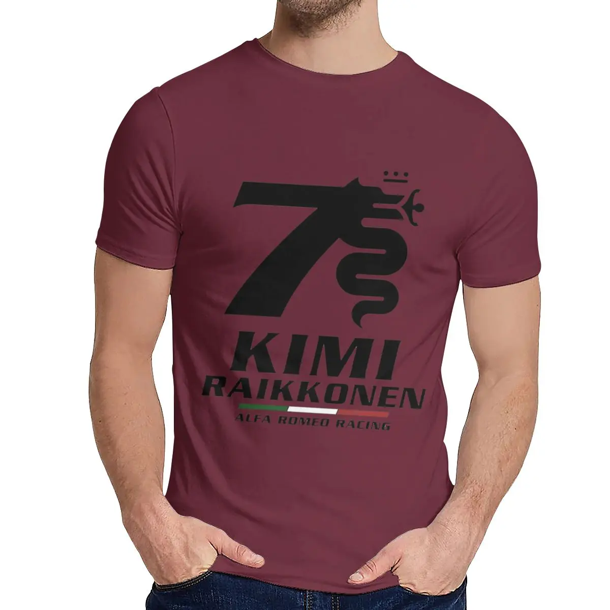 Футболка с круглым вырезом Kimi Raikkonen Alfa Romeo Racing Новая удобная мужская футболка S-6XL - Color: Burgundy