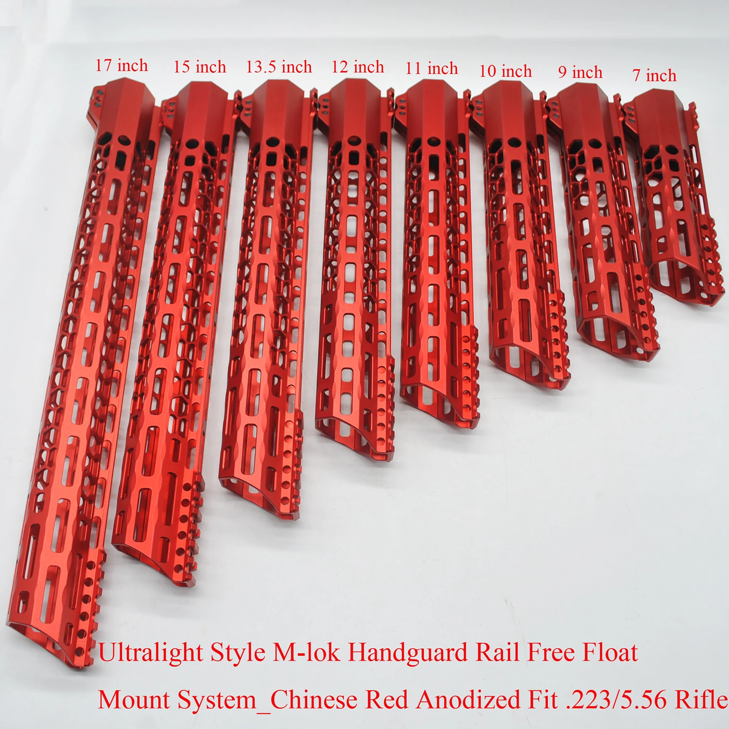 

TriRock 7/9/10/11/12/13.5/15/17'' inch Unique M-lok Clamping Handguard Rail Free Float Mount System Red Anodized Fit .223/5.56