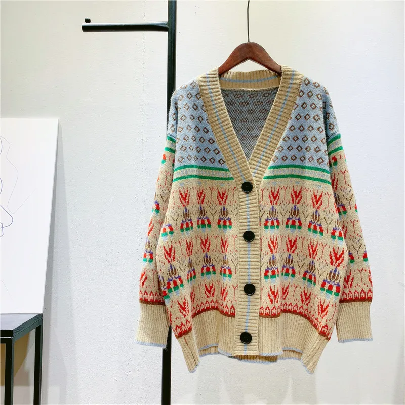 

Женский вязаный кардиган в стиле ретро, свободный Универсальный кардиган в Корейском стиле, Осень-зима