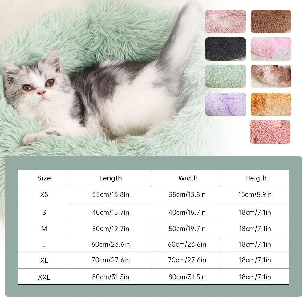 

Dog Pet Bed Kennel Round Cat Winter Warm Dog House Sleeping Bag Long Plush Super Soft Pet Bed Puppy Cushion Mat Cat Supplies