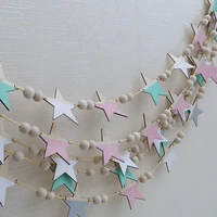 new nordic wooden beads stars hanging banners girl baby room wall hanging decorations childrens room fashion soft furnishings