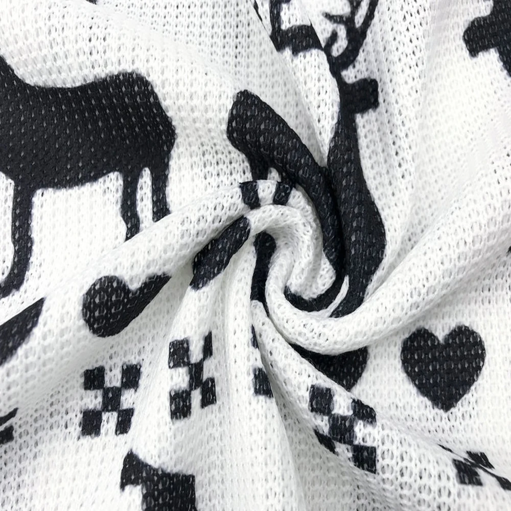 

Sweaters Women Christmas Clothes O-neck Long Sleeve Pullover Wihte Black Elk Print Sweater 2020