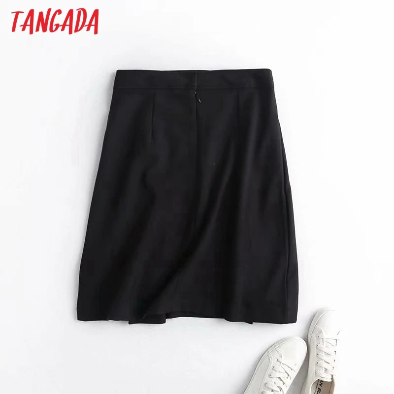 

Tangada 2020 autumn winter women chain decorate black skirts faldas mujer zipper female mini skirt 4C78