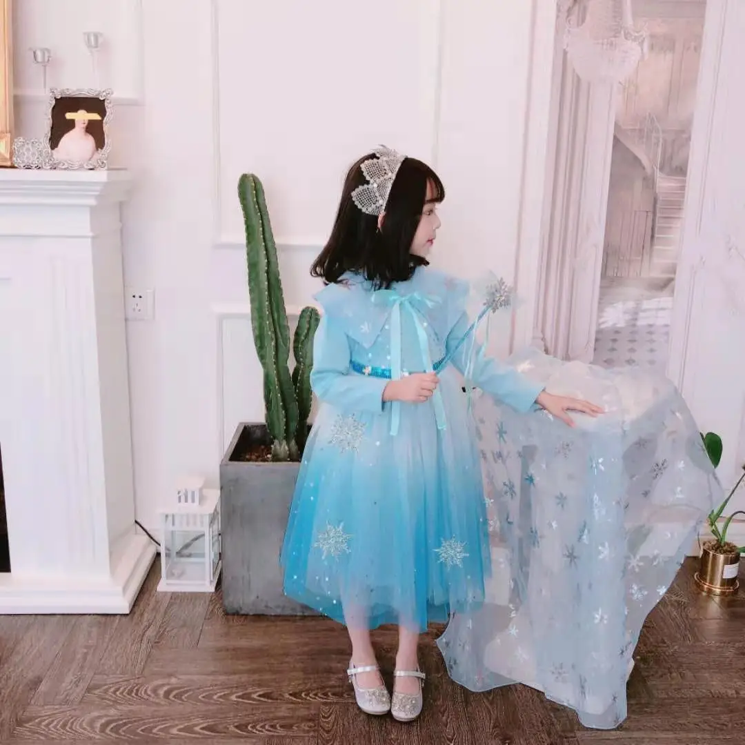 

Spring and Autumn 20201 new spot Ice Snow girl Elsa dress with cape 3 sets