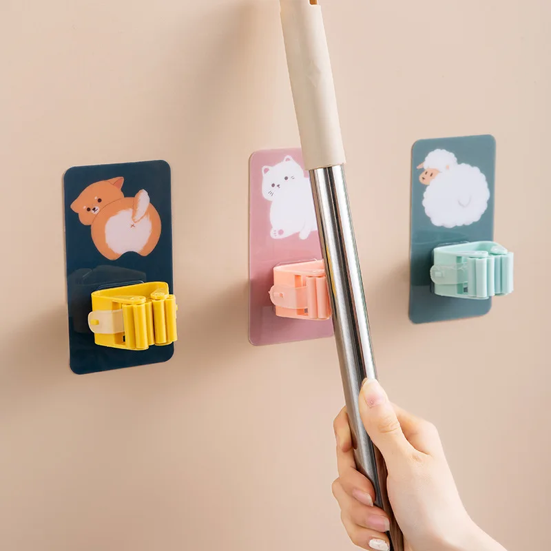 Cute Cartoon Mop Hooks Fixator Decorative Hooks Door Broom Hook Household Items Clips