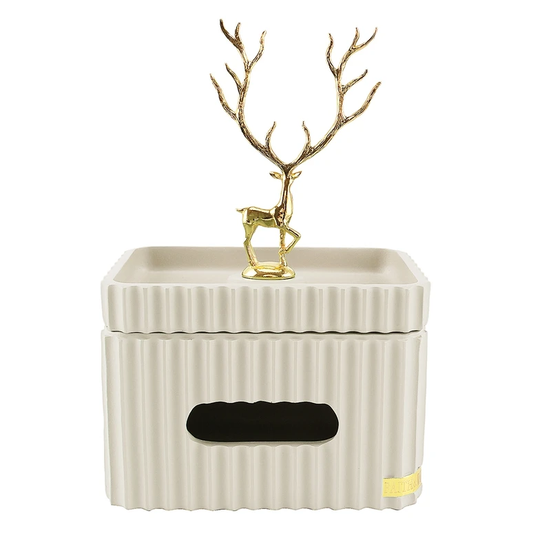

Прямоугольная коробка для салфеток с золотым оленем, полосатая канистра для хранения салфеток для гостиной, рабочего стола, домашний декор
