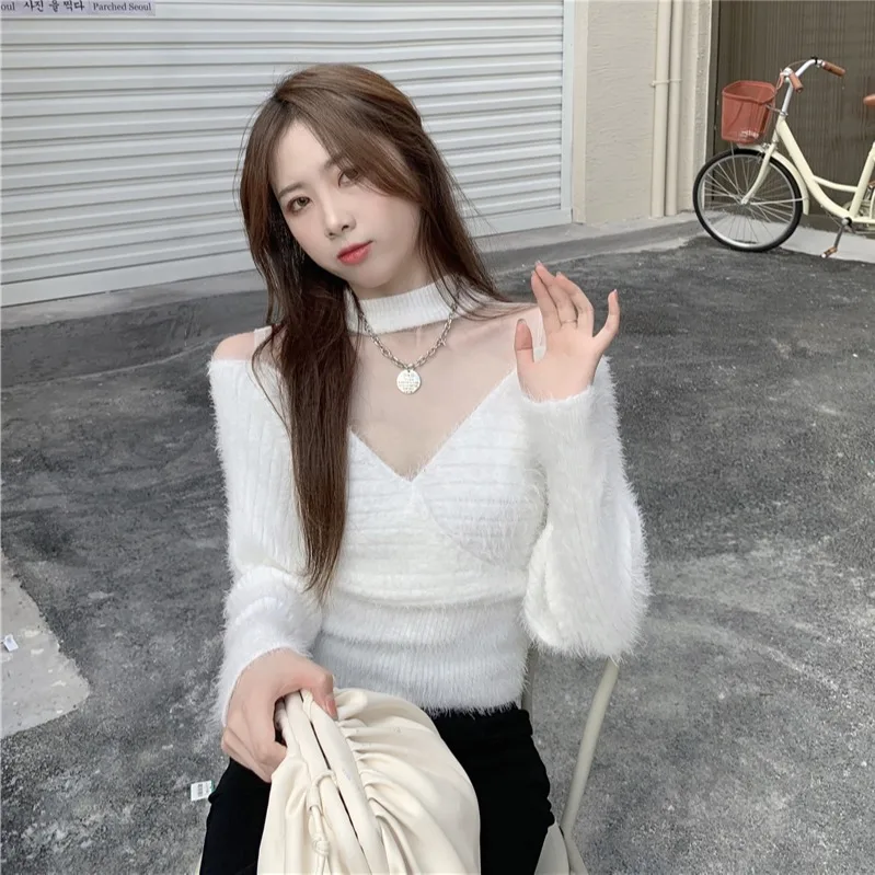 

Winter Sweater Women Oversize Warm Pullovers Oversized Sweater Fall White Hollow V Neck Women's Sweaters And Pullovers Jumper