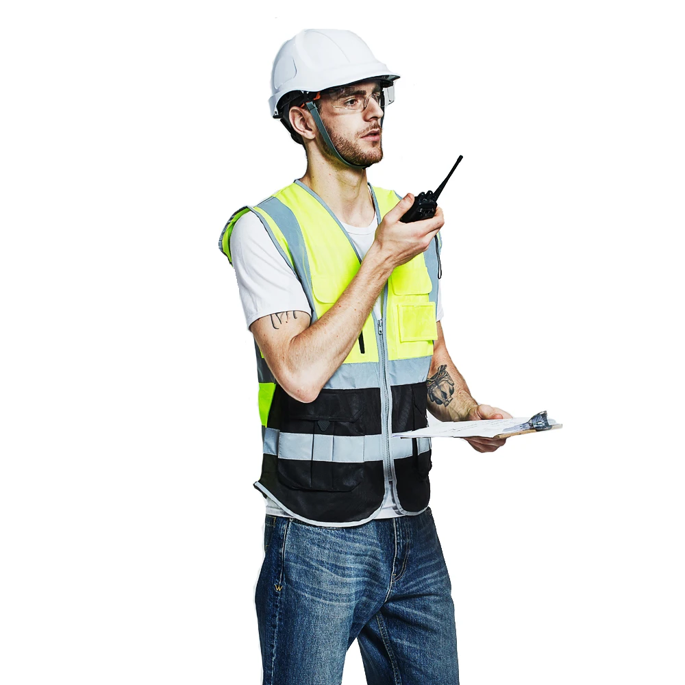 SFvest Yellow black reflective vest safety High visibility workwear waistcoat gilet logo printing free shipping | Безопасность и