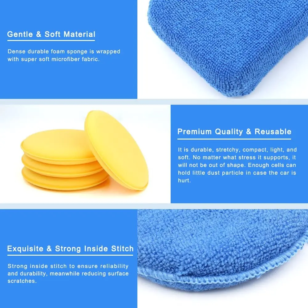 

13Pcs Car Wax Applicator Pads Kit 5 inch Microfiber Applicator Pads Blue Rectangle Microfiber Sponge Applicators Yellow Pad