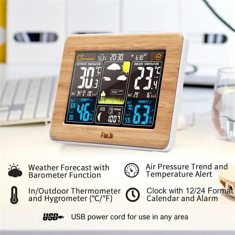 Professional Home Digital Alarm Clock Wireless Weather Station Indoor Outdoor Temperature Humidity Wall Barometer Sensor | Дом и сад