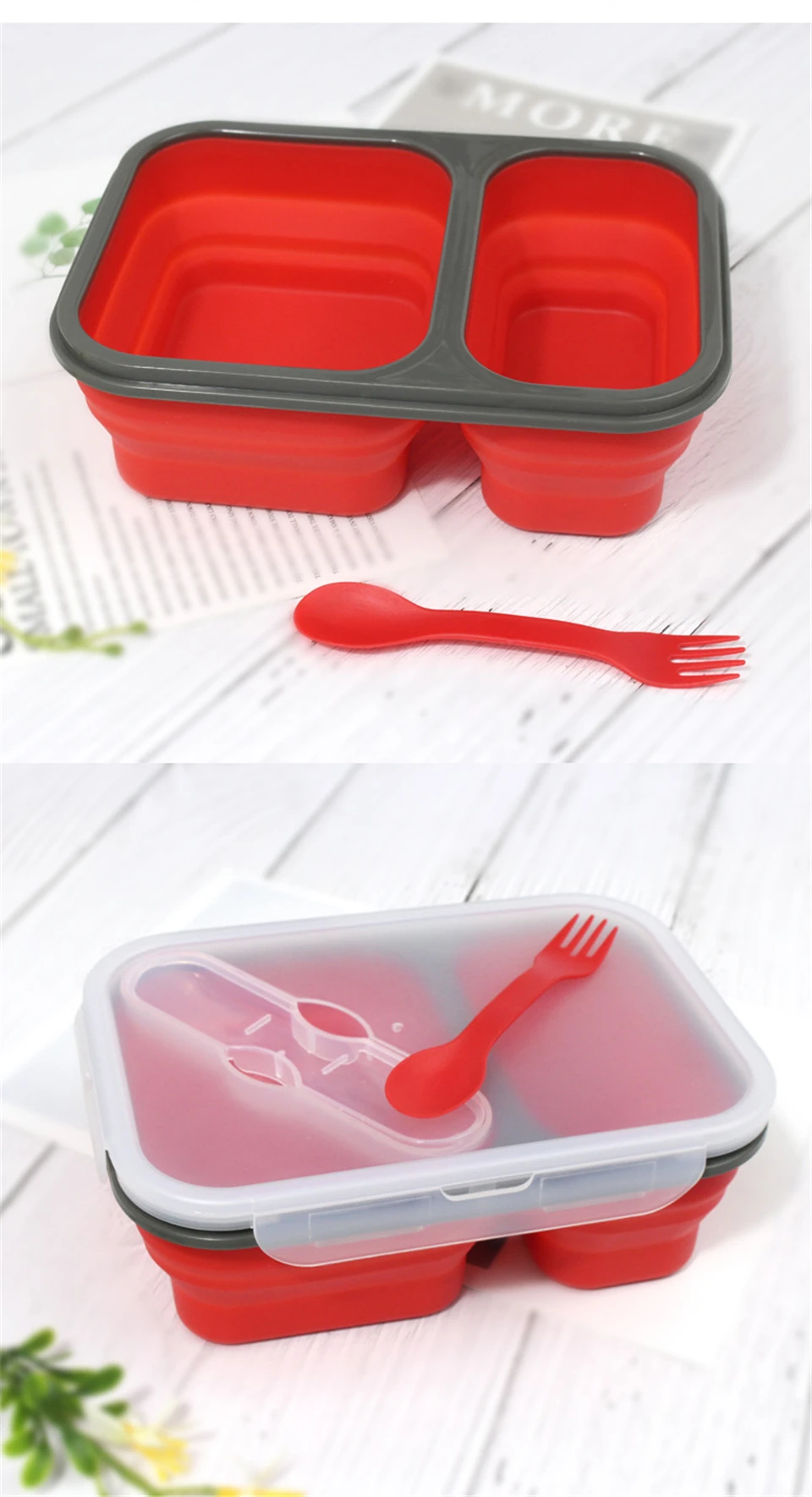 Двойной сетчатый Силиконовый складной квадратный Bento Box Складной Портативный Ланч-бокс для еды столовая посуда контейнер для продуктов миска для студентов