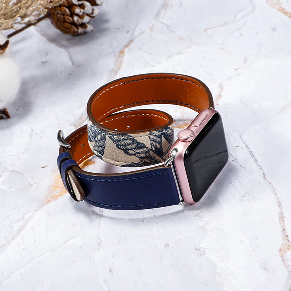 Кожаный ремешок для Apple Watch Band 44 мм 40 42 38 одинарный и двойной браслет iwatch Series 6 se 5 4