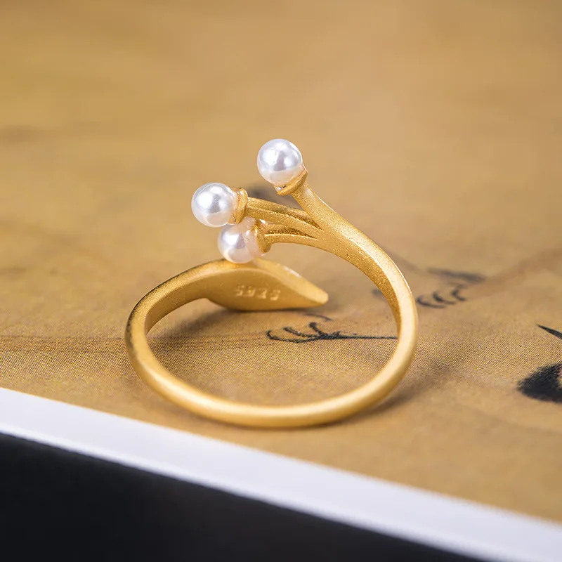 Женские открытые кольца из серебра 925 пробы с пресноводным жемчугом в этническом