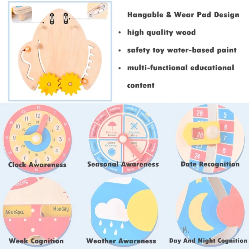 

Interactive Montessori Board Busy Stimulation Wooden Board Early Learning Gift for Kids Teaching Clocks Calendar Puzzle