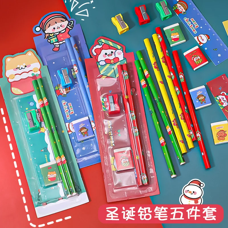 

Набор рождественских карандашей, студенческие канцелярские принадлежности, набор из пяти предметов для детского сада, товары для рисовани...