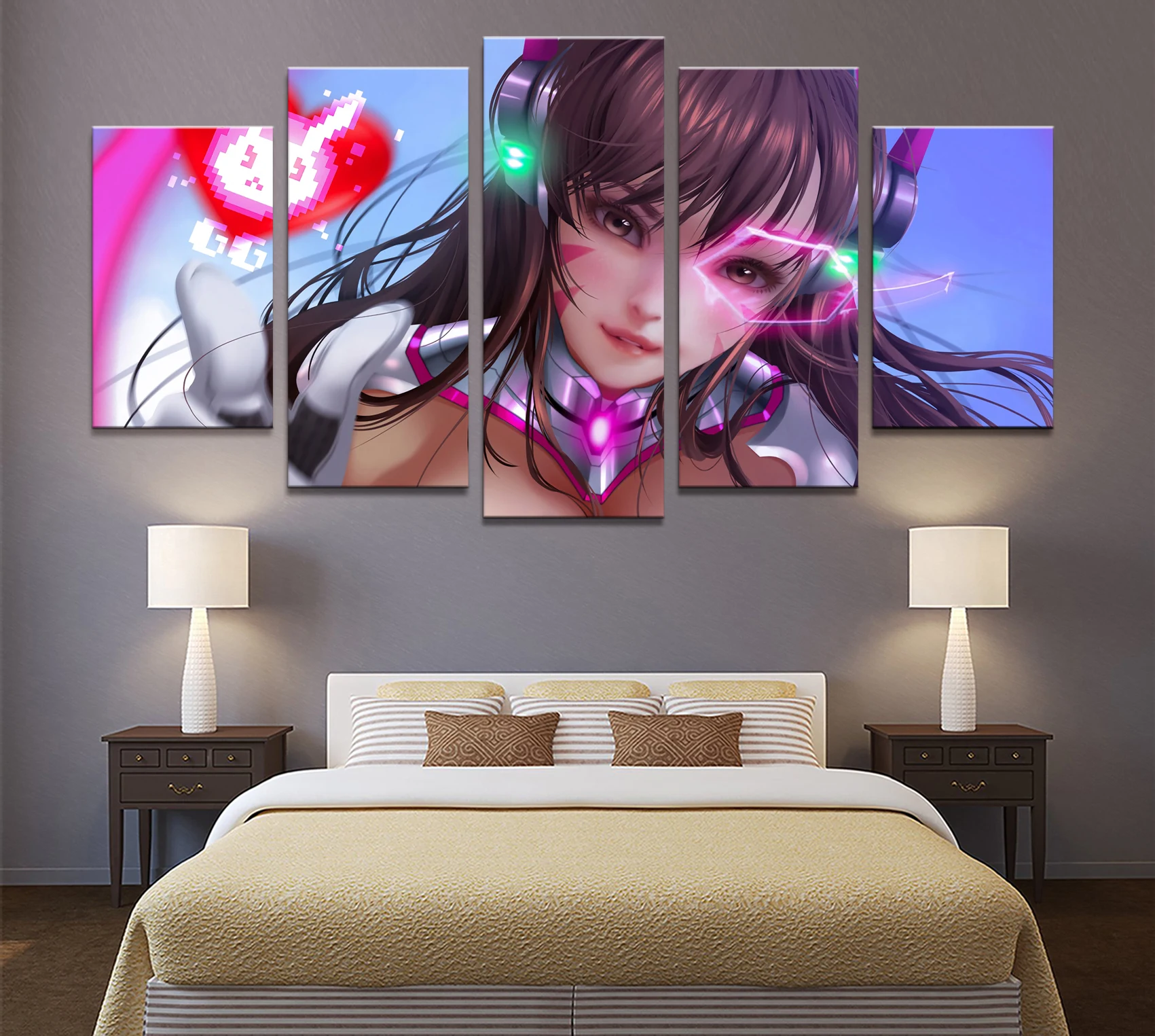 Домашний декор плакат HD фотографии печать холст 5 шт. модульная D. Va Overwatch игра