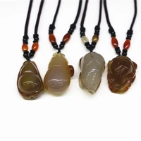natural stone pendant chalcedony carved pendant necklace fashion charm jewelry carved amulet gift for men iced out pendant