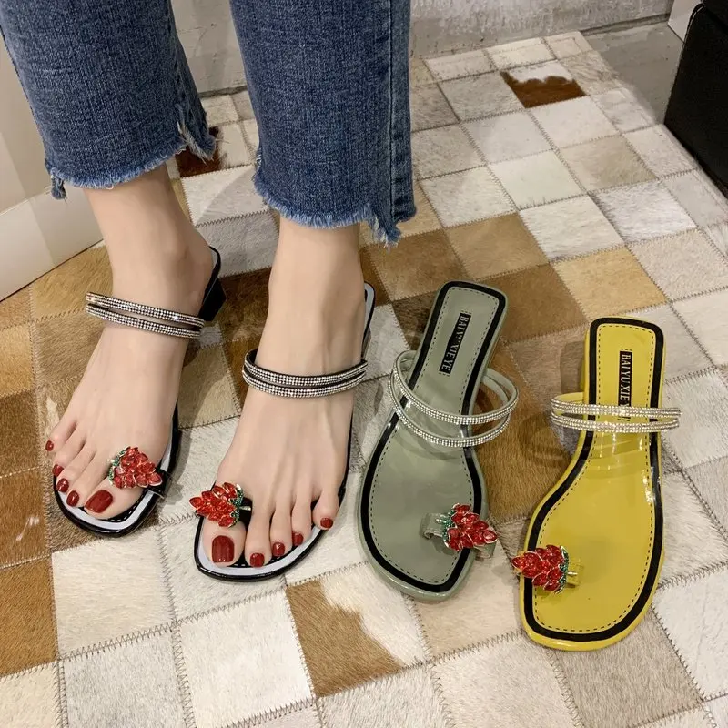 

Shoes Med Rubber Flip Flops Square heel Slippers Heels Slides Fashion Slipers Women Hawaiian Block High Luxury 2021 PU Hoof