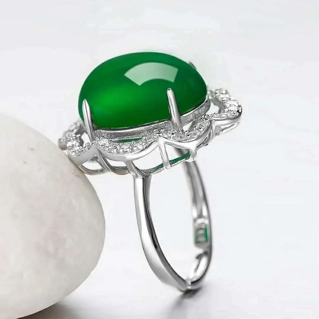 Натуральный зеленый нефрит мозаичный циркон кольцо 925 серебро жадеит халцедон амулет модные очаровательные