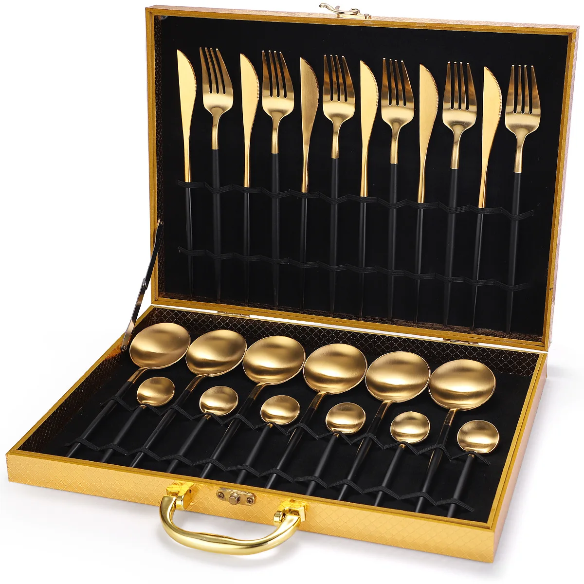 

Dinnerware Kids Spoon Fork Set Cubiertos De Acero Inoxidable Dinning Table Set Western Business Gift Wooden Box 24 Pieces
