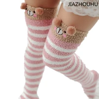 newly kawaii winter warm sleep sock thicken girl animal sleeping over knee long socks striped cute compression thigh high socks